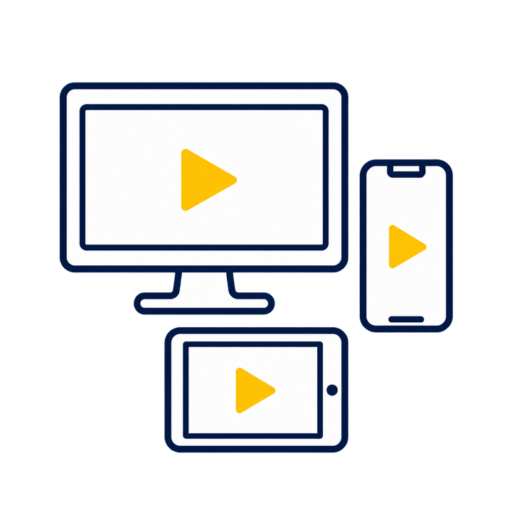 パソコン・スマートフォン・タブレットへ動画を展開するイラスト
