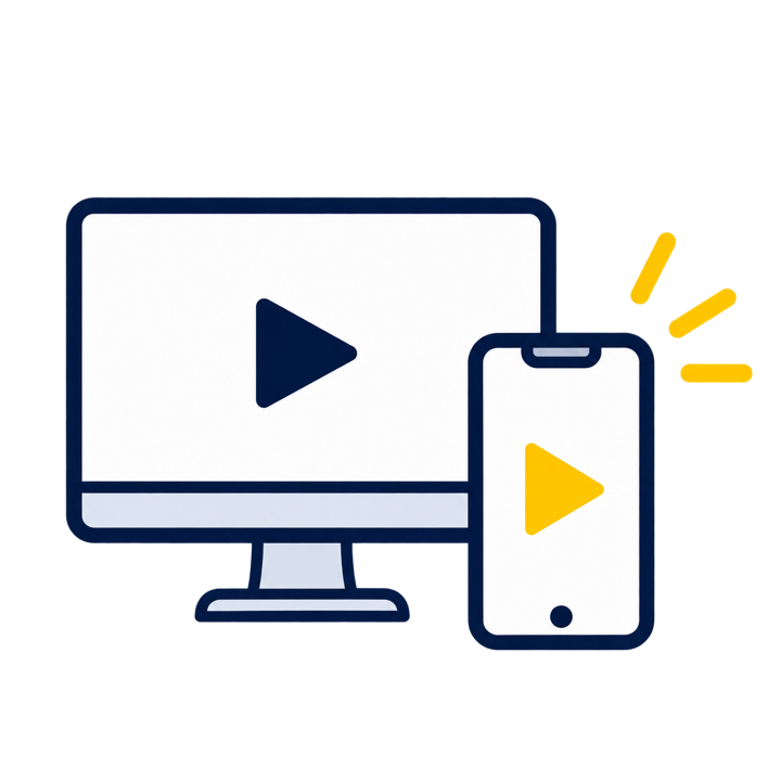 パソコンとスマートフォンへ動画を納品するイラスト